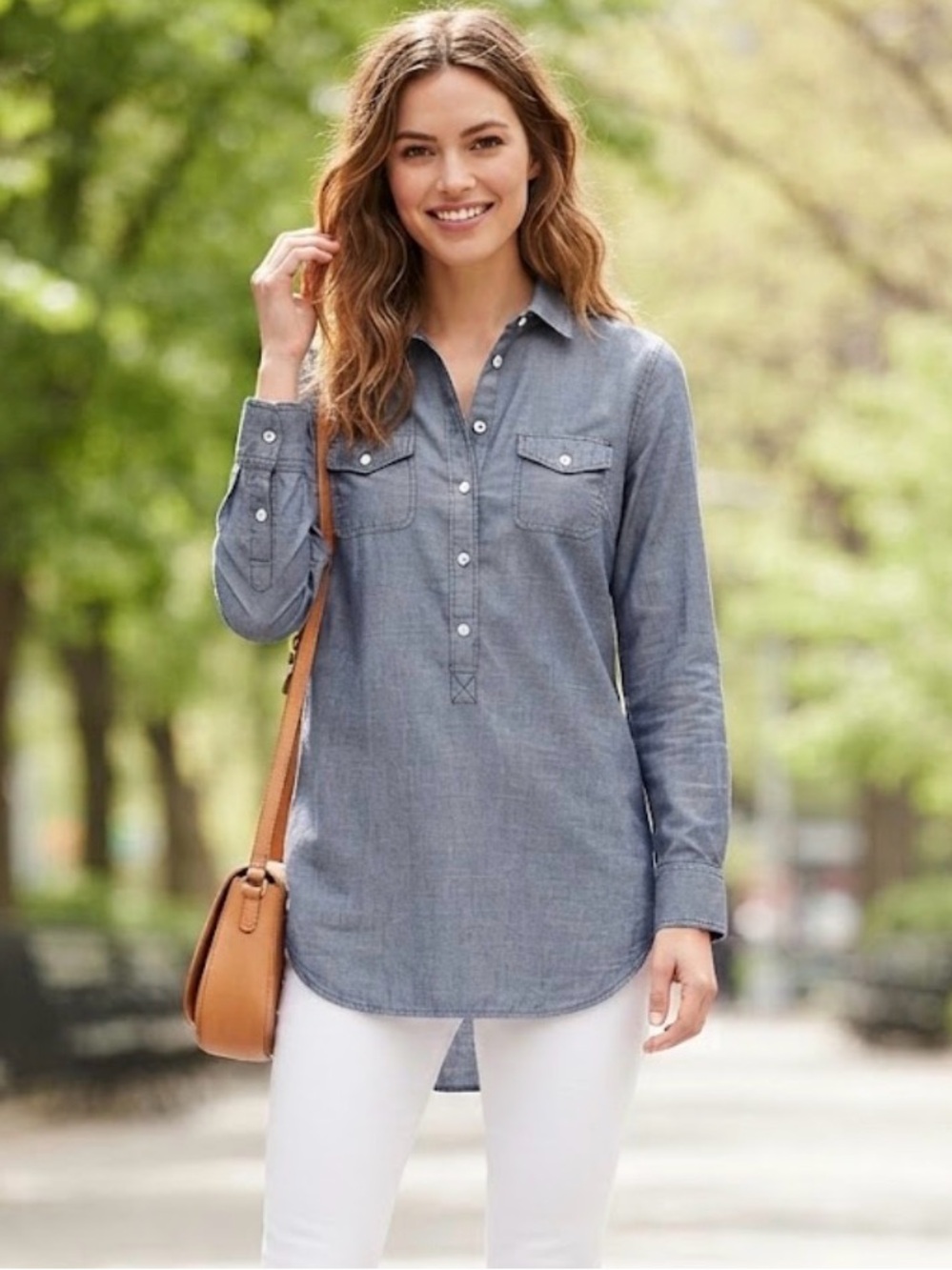 J.Crew Blue Chambray Tunic Shirt Button Front Long Sleeve - Women's Size Small